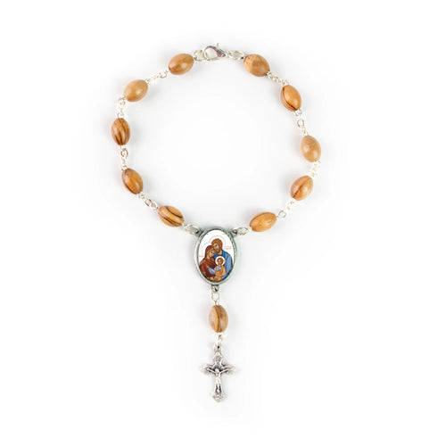 Holy Family Byzantine Holy Land Olive Wood Auto Rosary