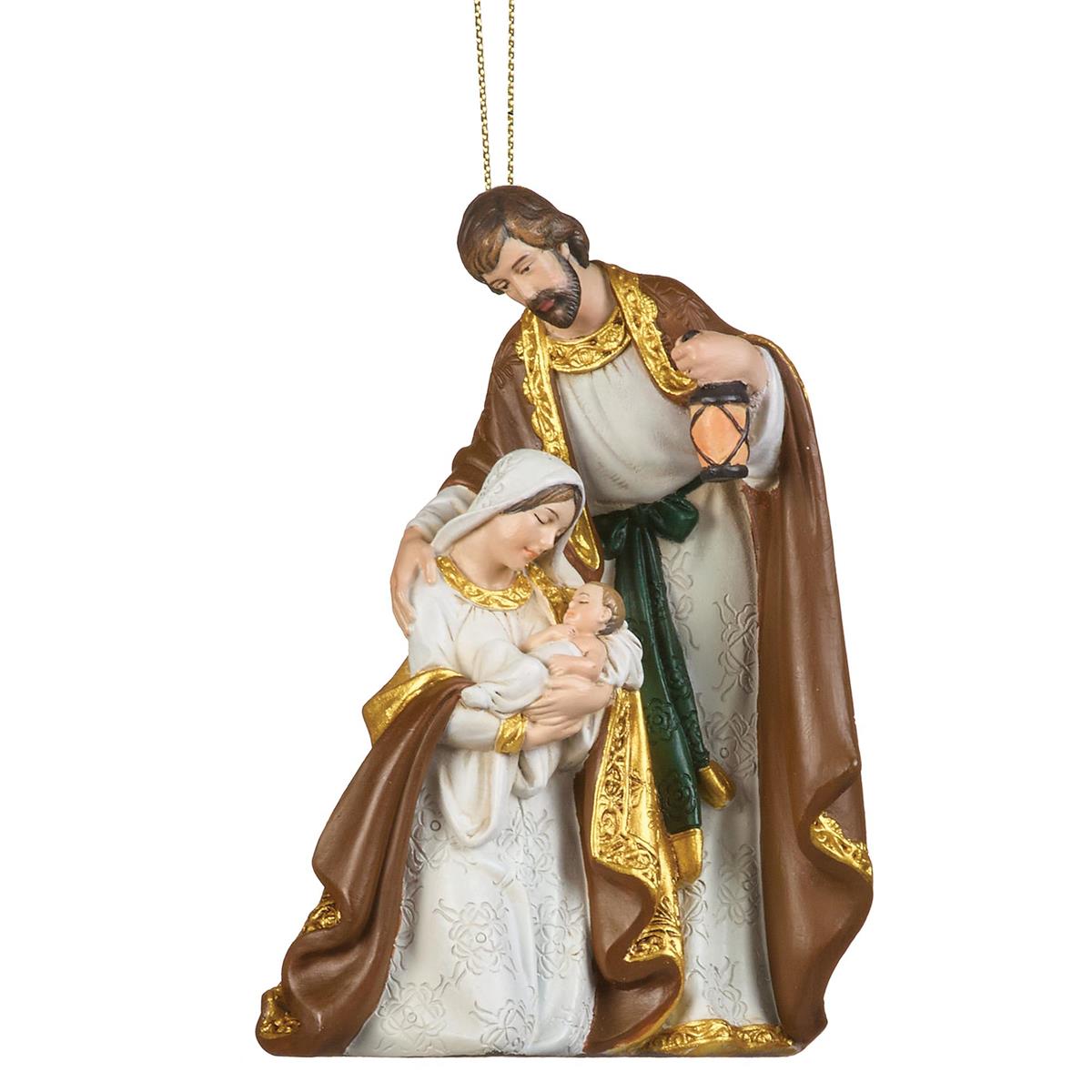 Holy Family Ornament White and Brown 4" H