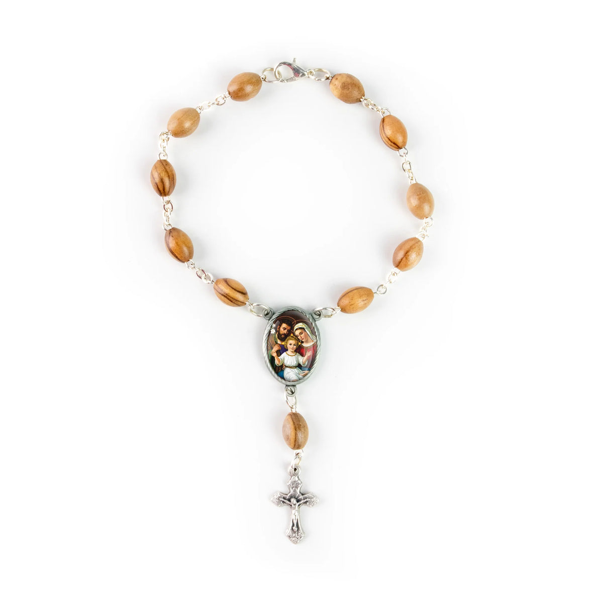 Holy Family (Dark) Holy Land Olive Wood Auto Rosary