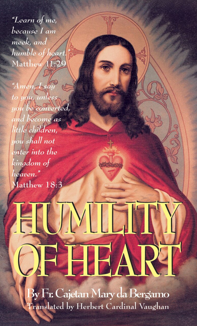 Religious book cover with image of Jesus, sacred heart, and Bible verses on humility and conversion