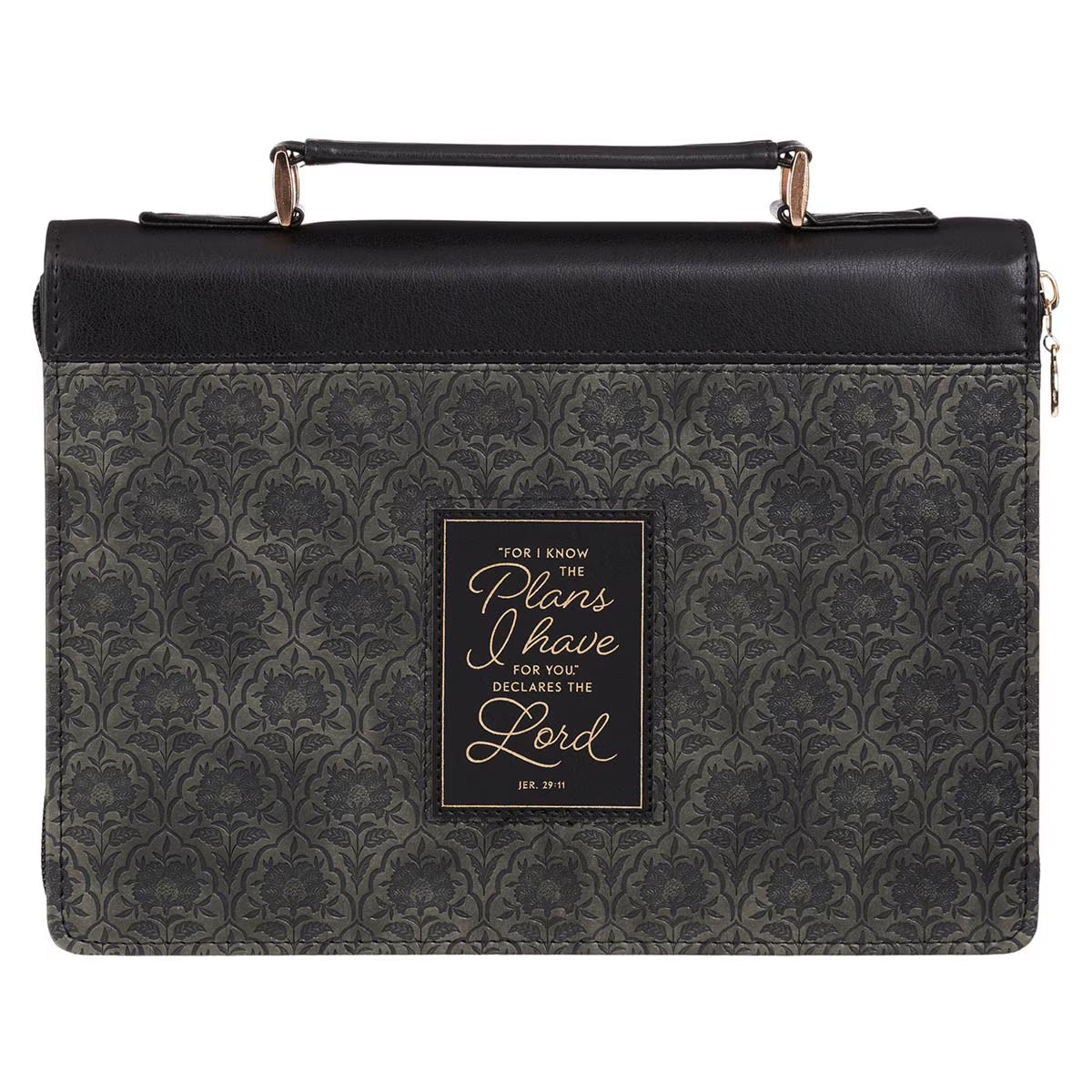 I Know the Plans Black Floral Faux Leather Fashion Bible Cover - Jeremiah 29:11 Medium