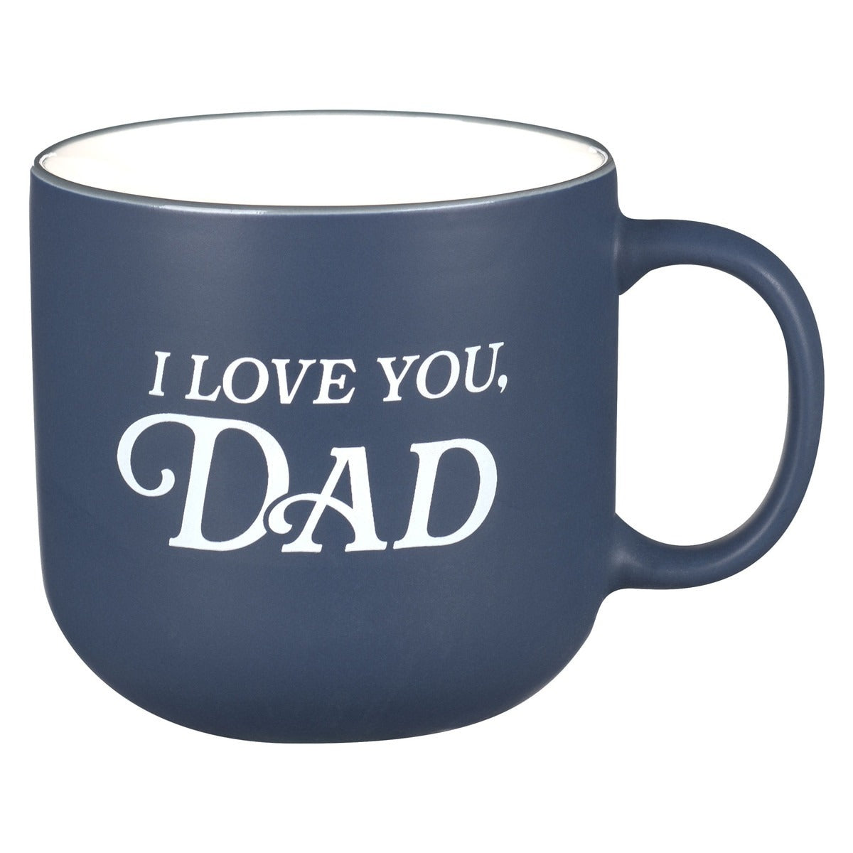 Navy blue ceramic coffee mug with "I Love You, Dad" white script, perfect gift for Father's Day or special occasions