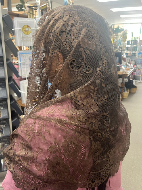 Brown Lace Infinity Chapel Spanish Veil 31" x 36"
