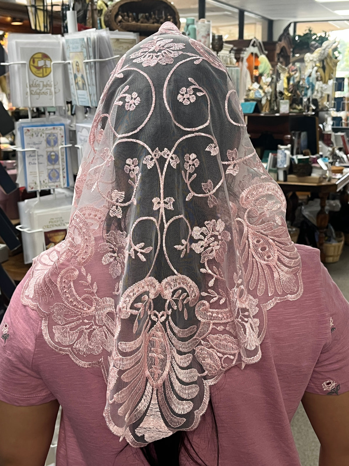 Pale Pink Jacinta Lace Mantilla Chapel Spanish Veil 56"