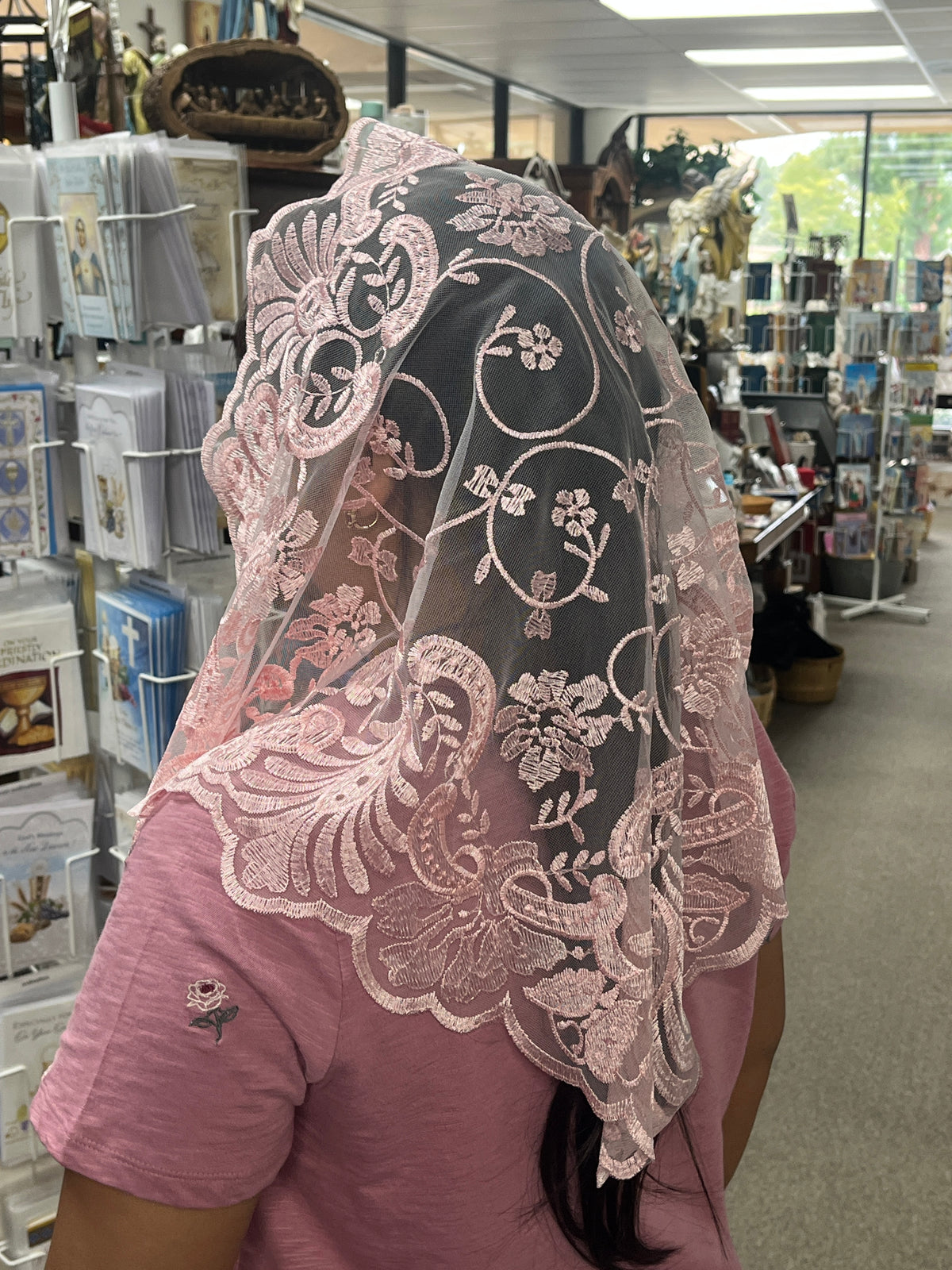 Pale Pink Jacinta Lace Mantilla Chapel Spanish Veil 56"