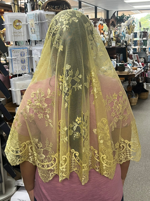 Gold Maria Half Circle Lace Mantilla Spanish Veil 56"