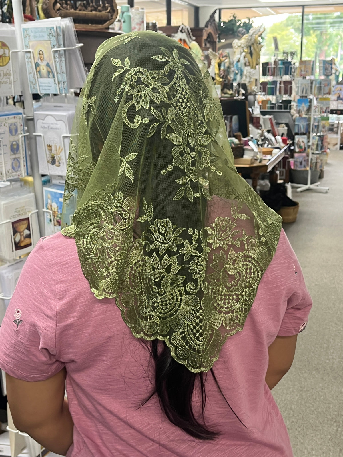 Olive Green Eva Lace Mantilla Chapel Spanish Veil 51"