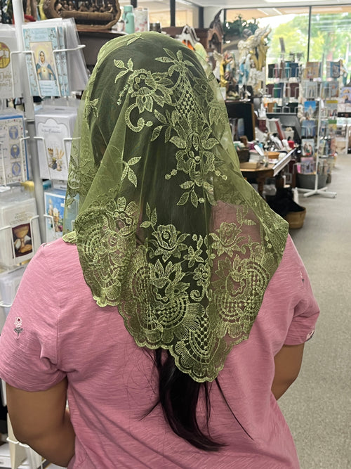 Olive Green Eva Lace Mantilla Chapel Spanish Veil 51"