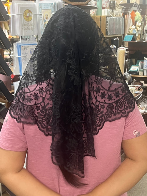 Black Lucia Lace Mantilla Chapel Spanish Veil 51"