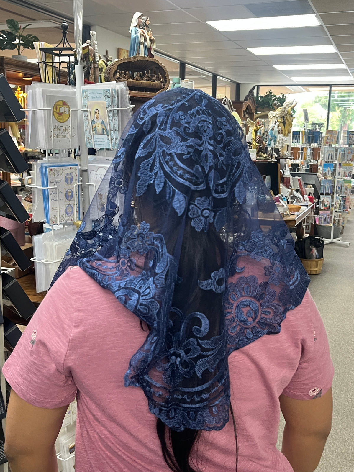 Navy Blue Lilian Lace Mantilla Chapel Spanish Veil 51"