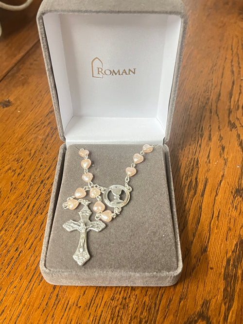 Heart Pearl Communion Rosary 18"
