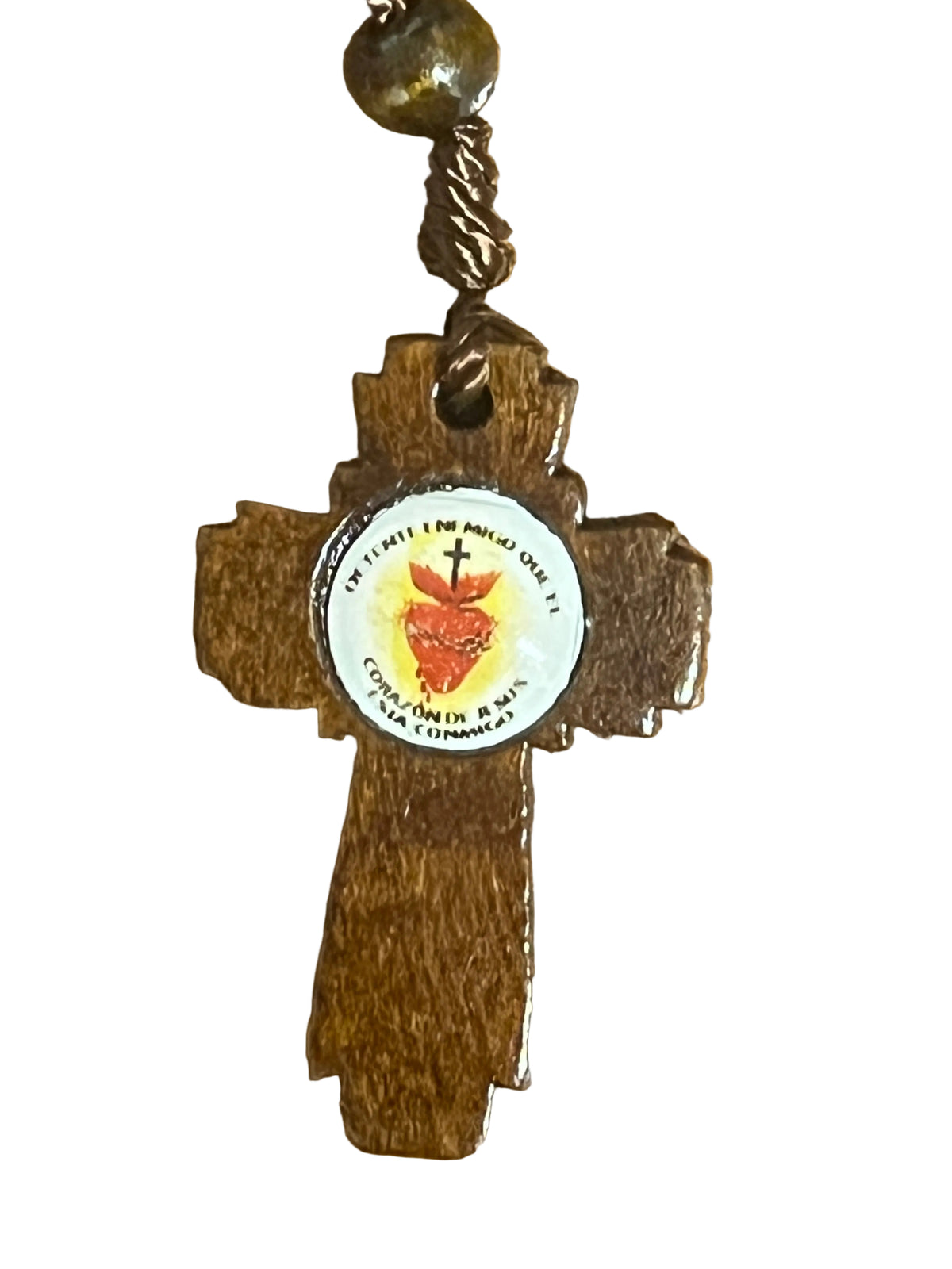 Sacred Heart of Jesus Detente Brown Wood Mini Rosary