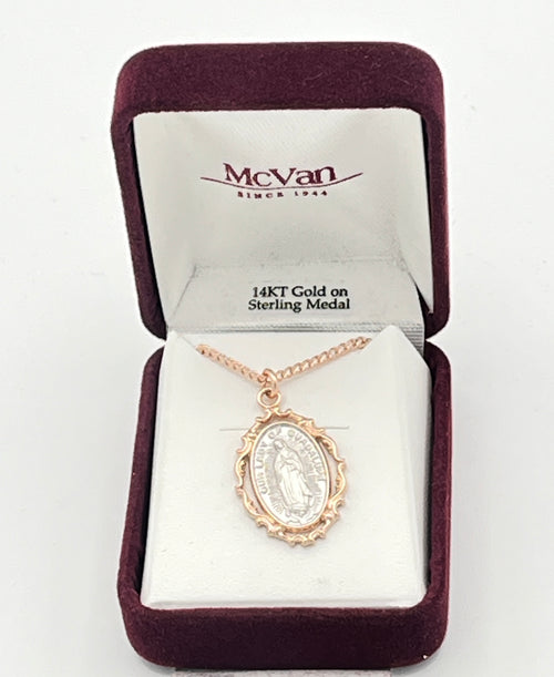 Rose Gold and Sterling Silver Our Lady of Guadalupe (1") with 18 Chain