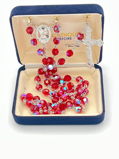 Ruby Crystals and Silver Rosary
