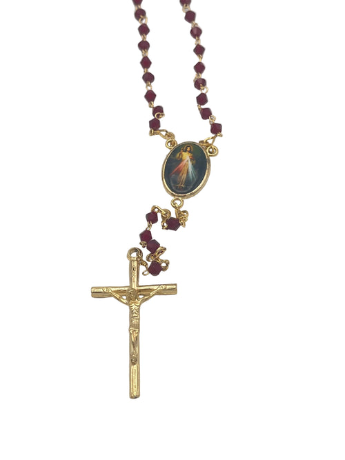Divine Mercy Ruby Red Crystal Rosary - JMJs Catholic Store, Inc