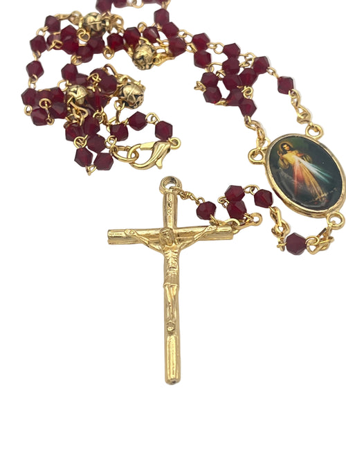 Divine Mercy Ruby Red Crystal Rosary - JMJs Catholic Store, Inc