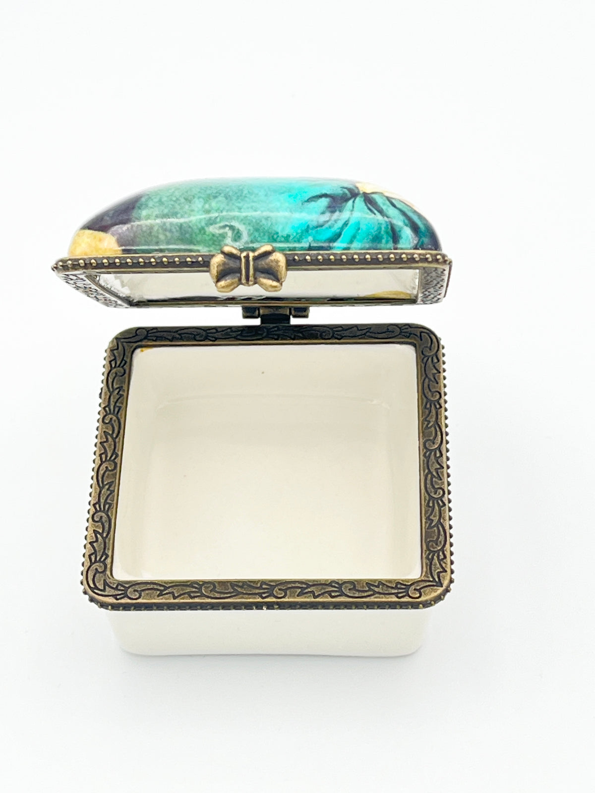 Square Porcelain Madonna and Child Rosary Box 2 1/2"