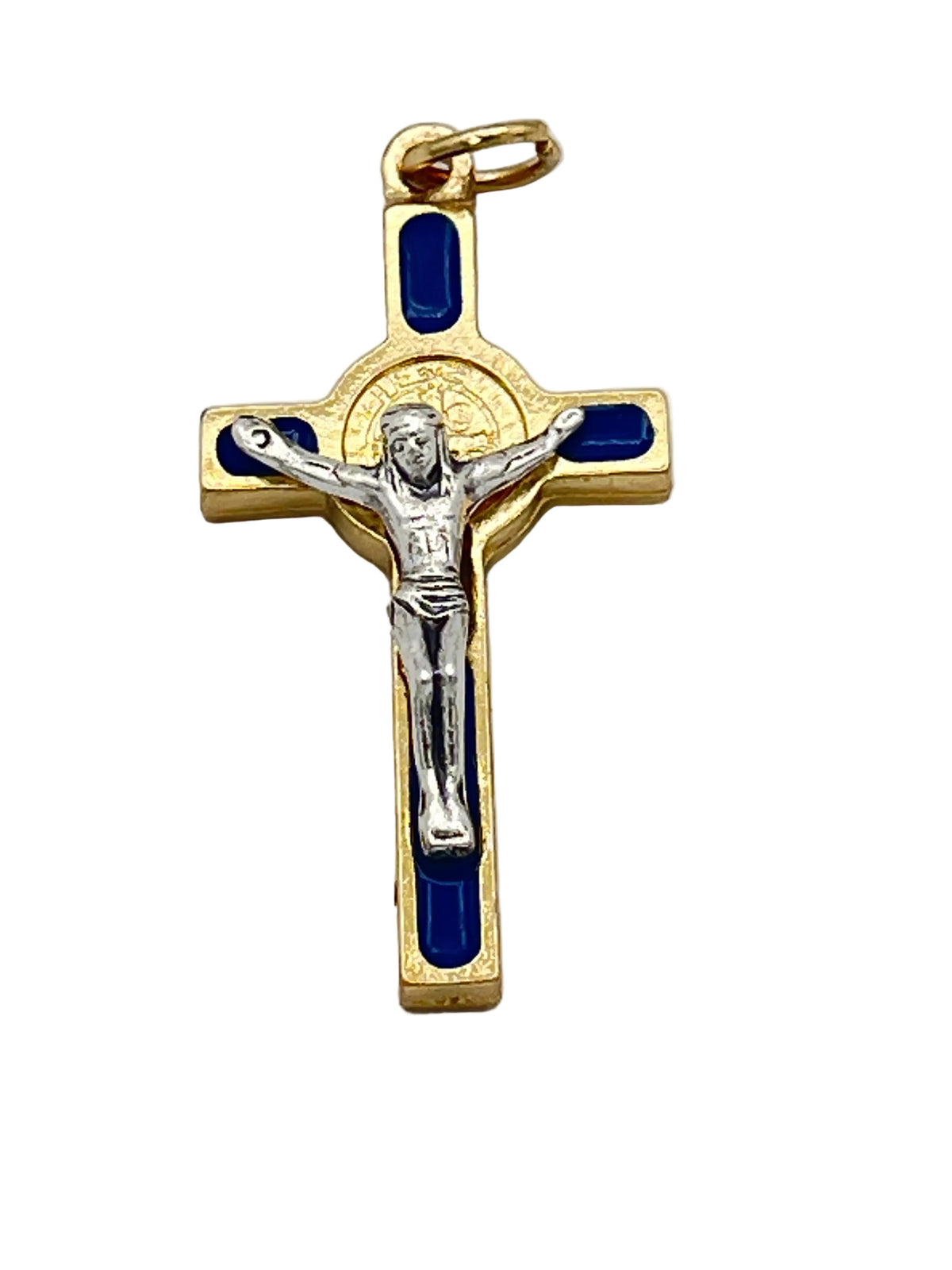 Blue Enamel St. Benedict Crucifix Medal 1 1/2"