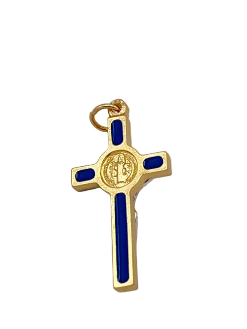 Blue Enamel St. Benedict Crucifix Medal 1 1/2"