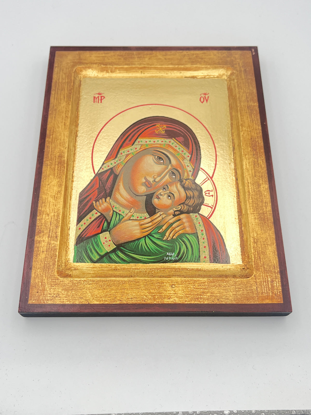 Madonna Greek Icon Red/ Green 9 x 7"