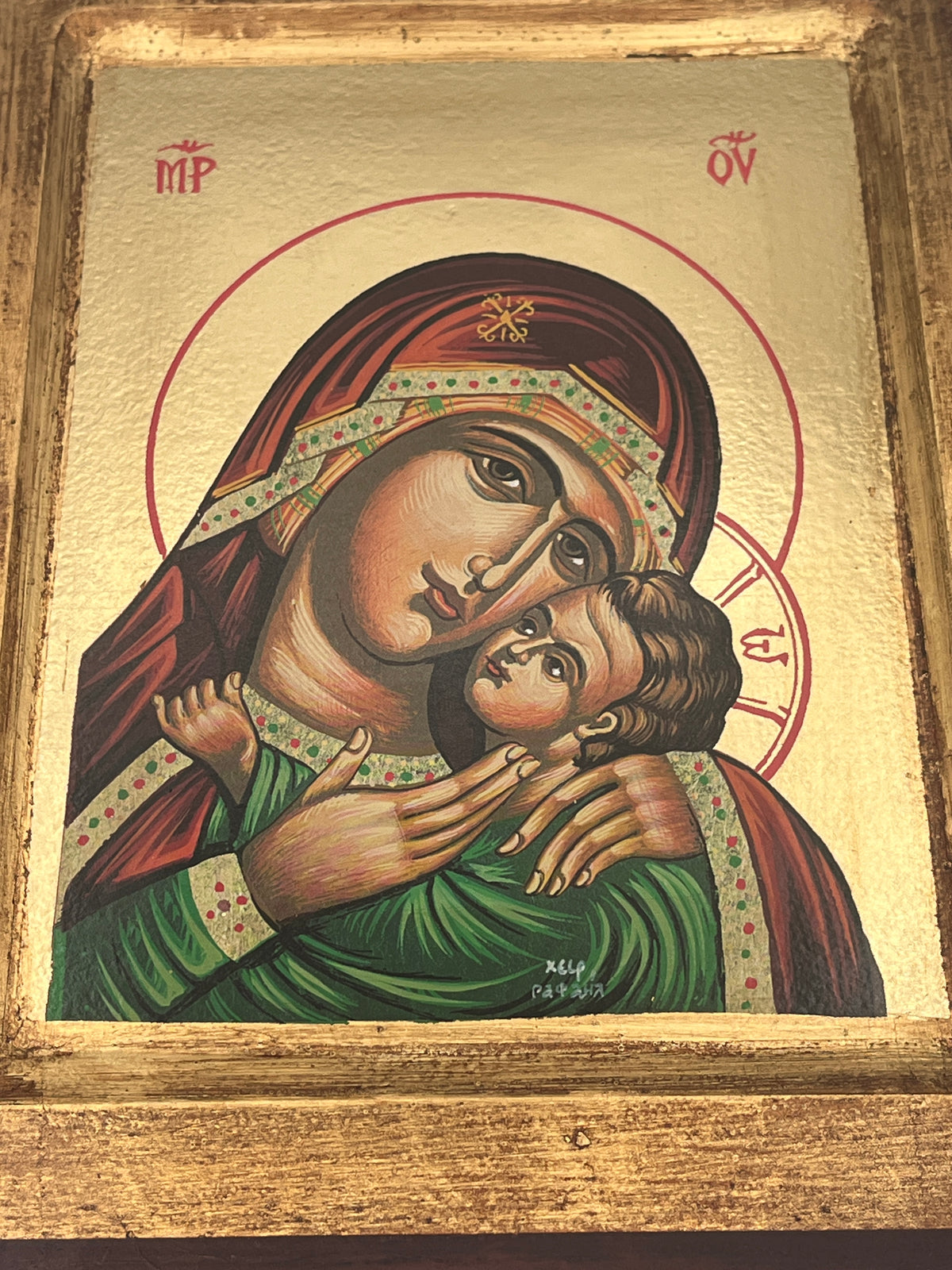 Madonna Greek Icon Red/ Green 9 x 7"