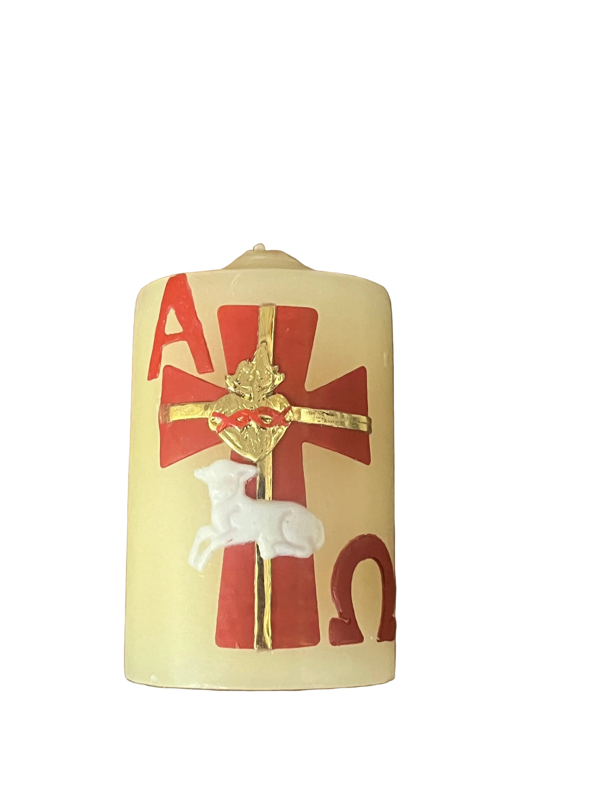 3" Alpha Omega Carved Candle Cirio Candle Beeswax 3" X 2"