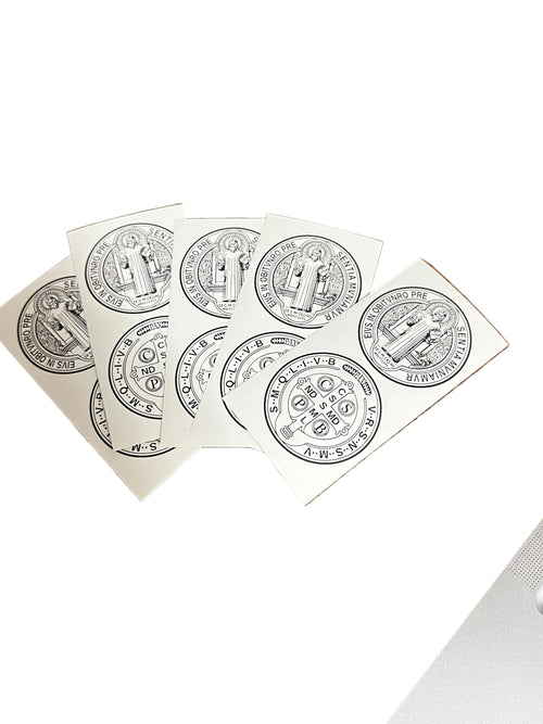 Five ( 5) St. Benedict Medal Stickers 4" x 2"