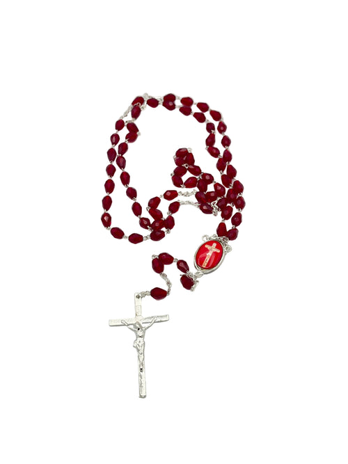 Silver and Red Precious Blood of Jesus Crystal Chaplet Beads. 8MM