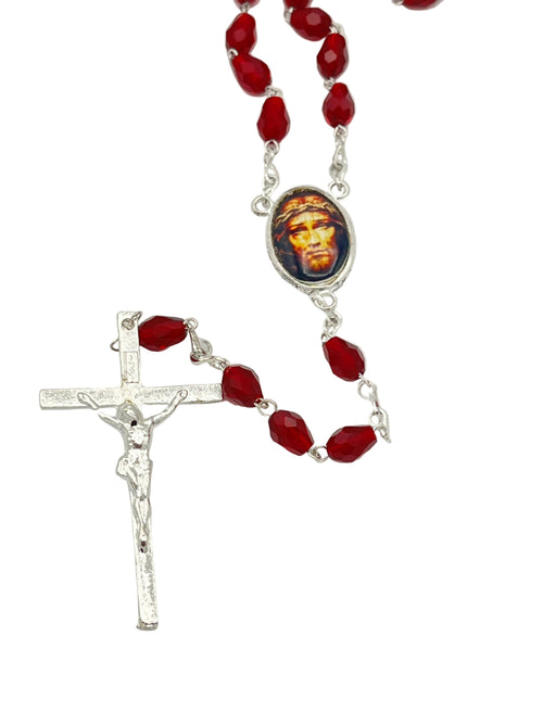 Silver and Red Precious Blood of Jesus Crystal Chaplet Beads. 8MM