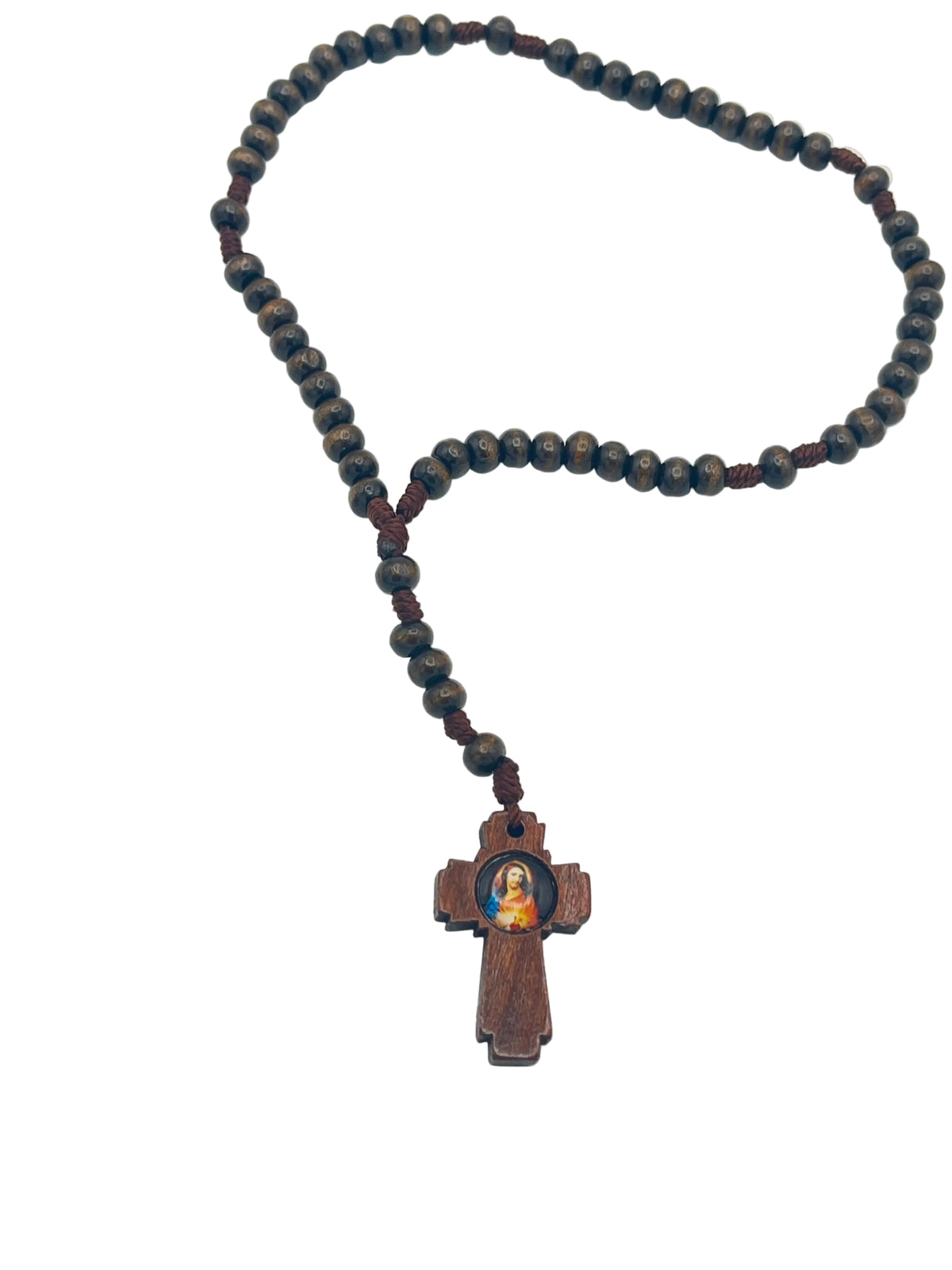 The Two Hearts Small Brown Wood Rosary