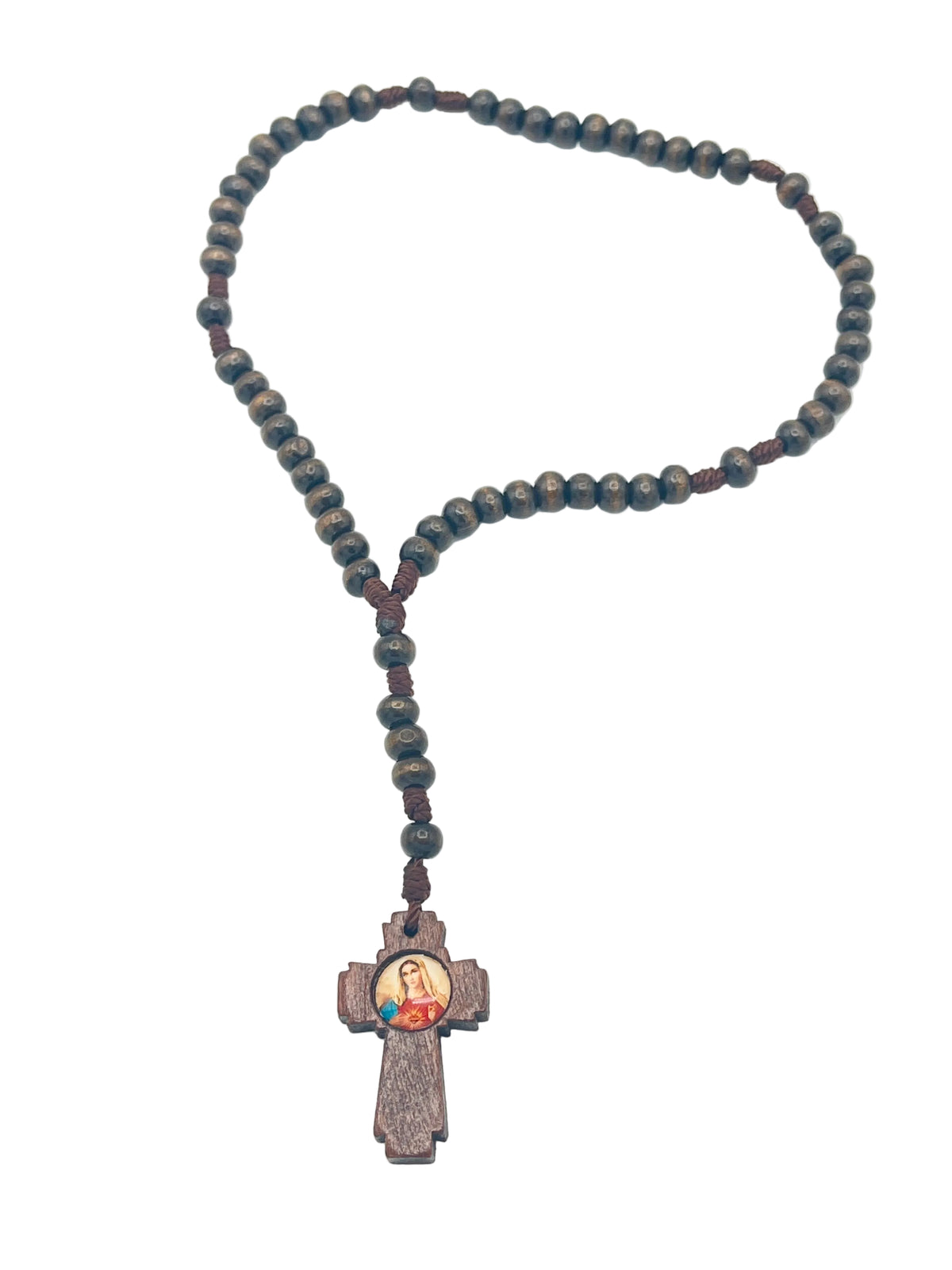 The Two Hearts Small Brown Wood Rosary