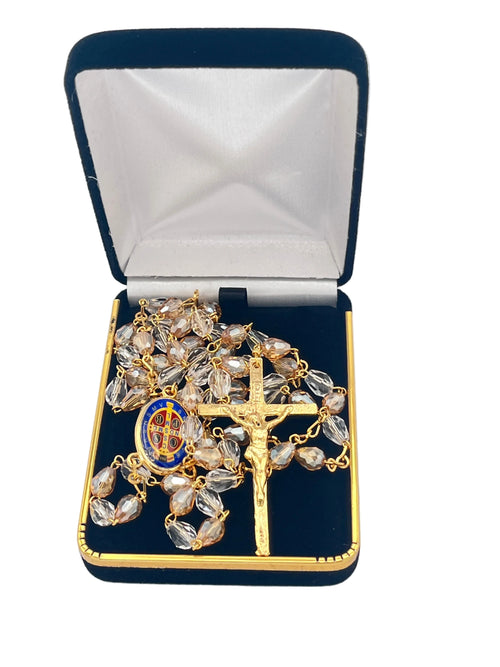 Gold St. Benedict Crystal Rosary