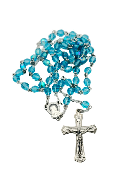 Light Blue Crystal Aurora Borealis Rosary