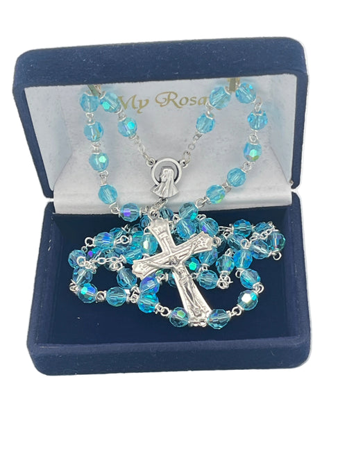 Light Blue Crystal Aurora Borealis Rosary