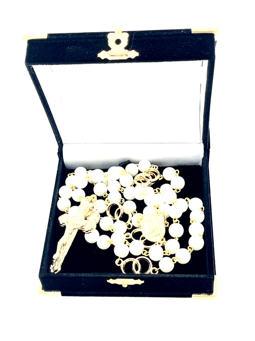 Wedding Rosary White Pearls and Gold Rings