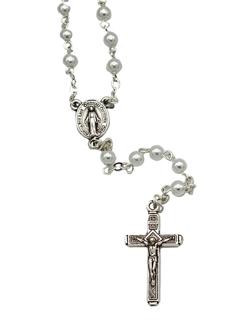 White Pearl Rosary 4mm