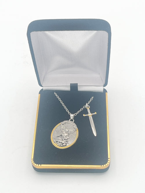 Men's St. Michael the Archangel with Sword Necklace