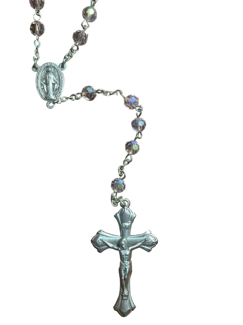 Pink Crystal Miraculous Medal Rosary