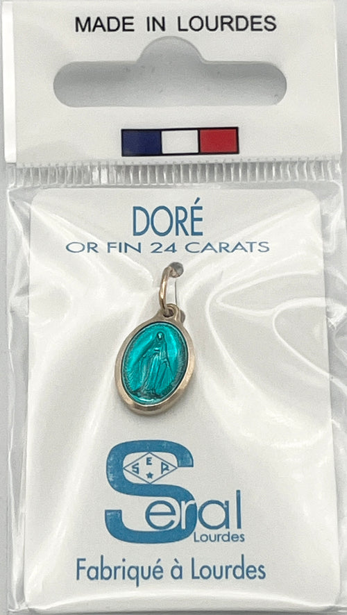 Gold Finished with Blue Enamel Miraculous Medal from Lourdes – 3/8"