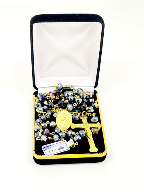 Jet Black Real Italian Crystal Rosary - Unique Catholic Gifts