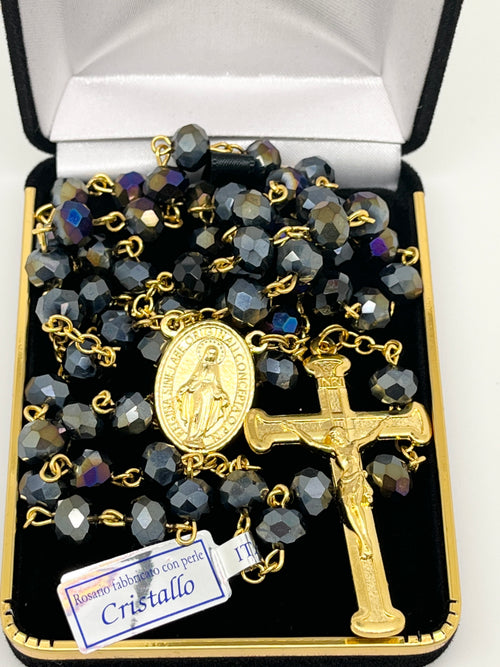 Jet Black Real Italian Crystal Rosary - Unique Catholic Gifts
