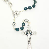 Black Saint Benedict Rosary with Silver St Benedict Medals - Unique Catholic Gifts