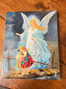 Guardian Angel Wood Wall Plaque  8 x 10" - Unique Catholic Gifts
