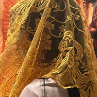 Mustard Jacinta Lace Mantilla Chapel Spanish Veil 51" - Unique Catholic Gifts