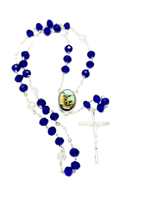 St. Michael Chaplet Silver with Blue Crystal Beads - Unique Catholic Gifts
