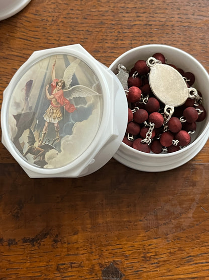 Saint Michael Rose Scented Rosary in Matching Box - Unique Catholic Gifts