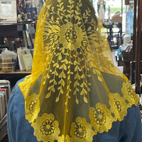 Yellow Elaina Lace Mantilla Chapel Spanish Veil 51" - Unique Catholic Gifts
