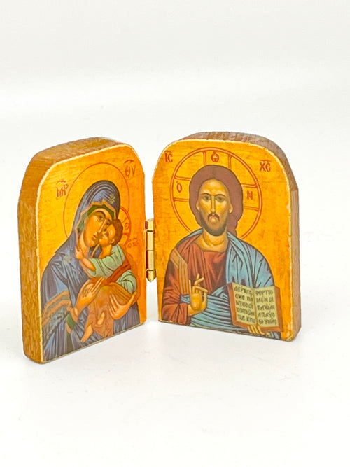 Madonna and Child Greek Icon, Small Diptych 2" - Unique Catholic Gifts