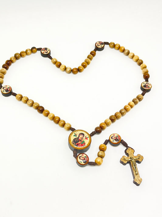 Our Lady of Perpetual Help Brazilian Wood Rosary - Unique Catholic Gifts