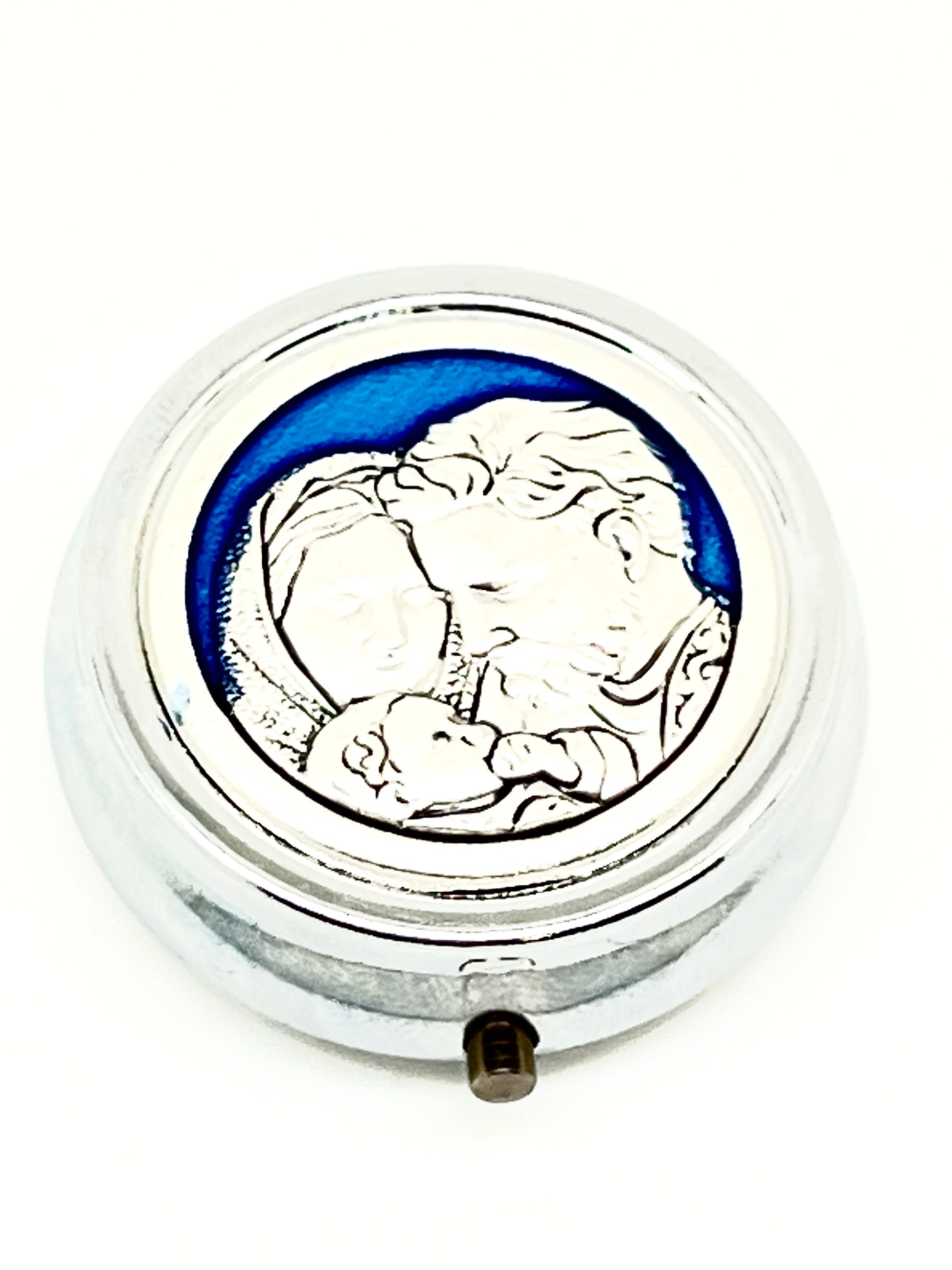 Holy Family Round Metal Box and Rosary  4 mm - Unique Catholic Gifts